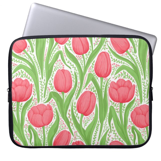 Capa Para Notebook Tulipas em vermelho e verde (Frente)