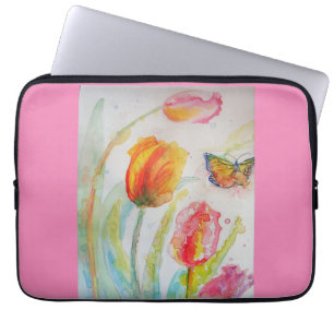 Capa Para Notebook Tulipas Rosa Tulipas Caixa de Laptop de Aquarela