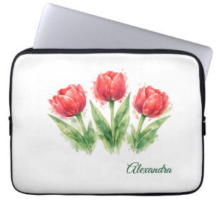 Capa Para Notebook Tulipas Vermelhas Aquarela Personalizadas