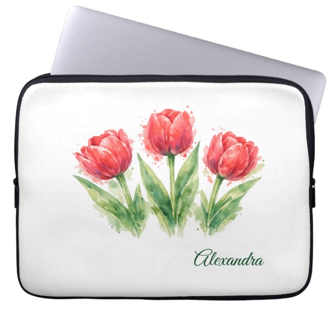 Capa Para Notebook Tulipas Vermelhas Aquarela Personalizadas (Frente)