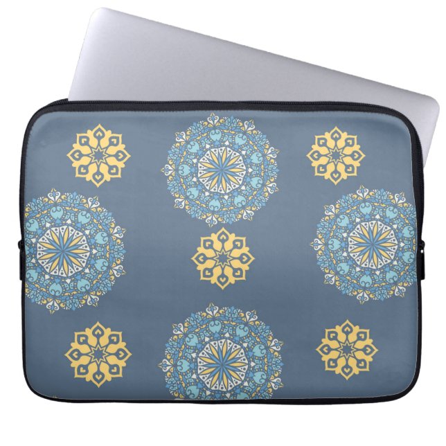 Capa Para Notebook Turquesa Azul Teal e Amarelo MandalaArt (Frente)