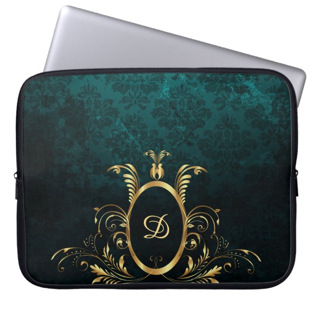 Capa Para Notebook Turquesa de Damasco Personalizado de Luxo (Frente)