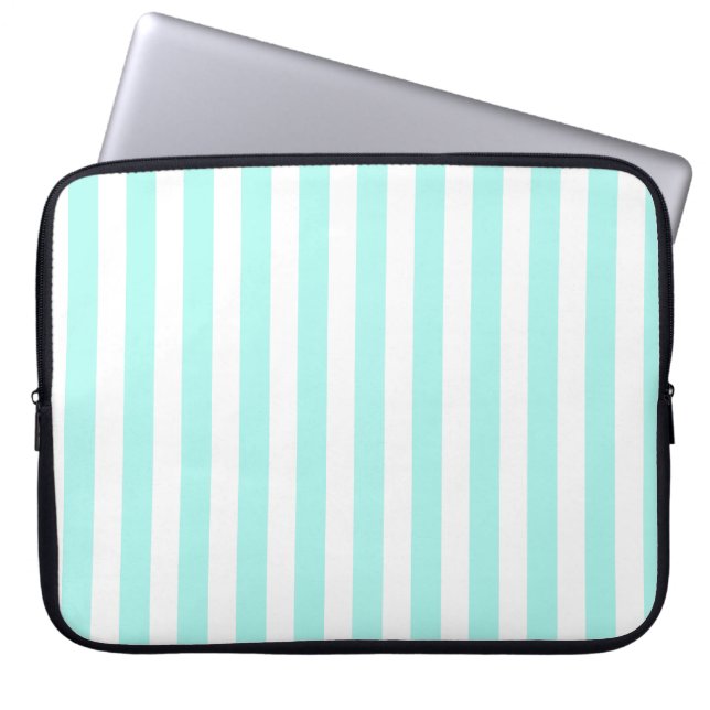 Capa Para Notebook Turquesa e listras doces brancas (Frente)
