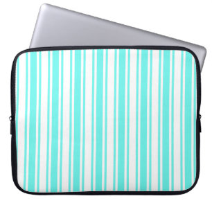 Capa Para Notebook Turquesa e listras doces brancas
