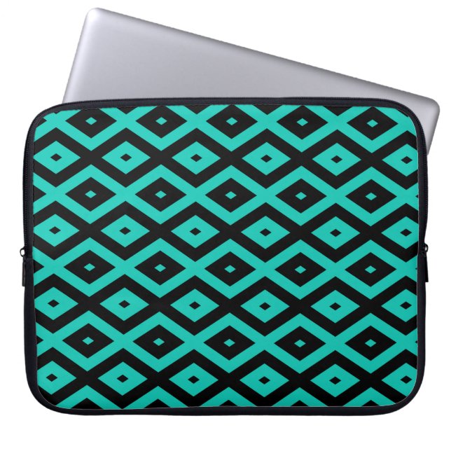 Capa Para Notebook Turquesa e padrão de diamante preto (Frente)