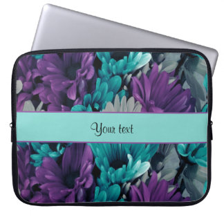 Capa Para Notebook Turquesa & margaridas roxas