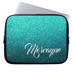 Capa Para Notebook Turquoise Glitter Glam Ombre Sparkles Nome do Rico