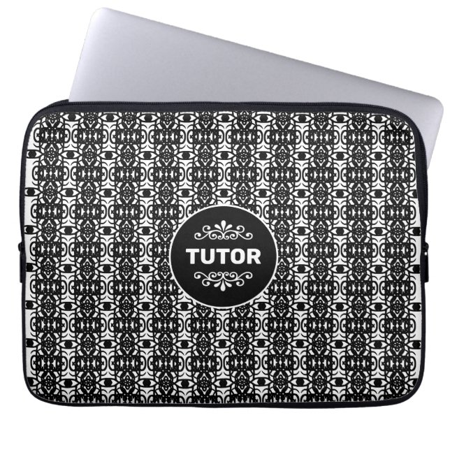 Capa Para Notebook Tutor em Padrão Abstrato Elegante em Preto e Branc (Frente)
