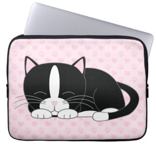 Capa Para Notebook Tuxedo Sonolento Cat {rosa}