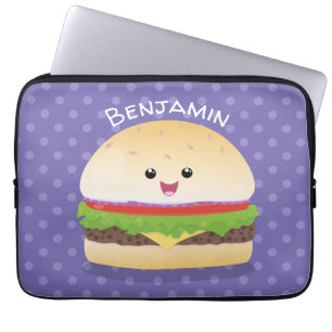 Capa Para Notebook Um bonito e feliz desenho animado do hambúrguer ka