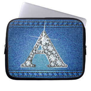 Capa Para Notebook Um "Diamond" Denim Stitting Eletrônicos Bag