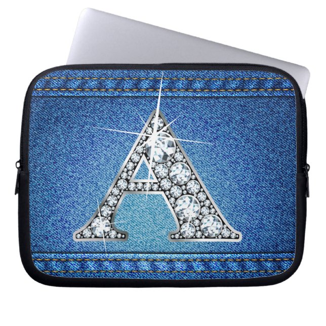 Capa Para Notebook Um "Diamond" Denim Stitting Eletrônicos Bag (Frente)