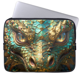 Capa Para Notebook Um Dragão Místico Turquesa e Dourado