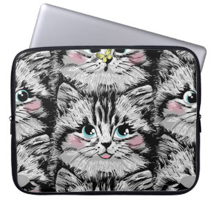 Capa Para Notebook Um gatinho peludo bonito encara um padrão perfeito