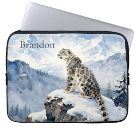 Capa Para Notebook Um Leopardo da Neve no Pico Nevado Personalizado