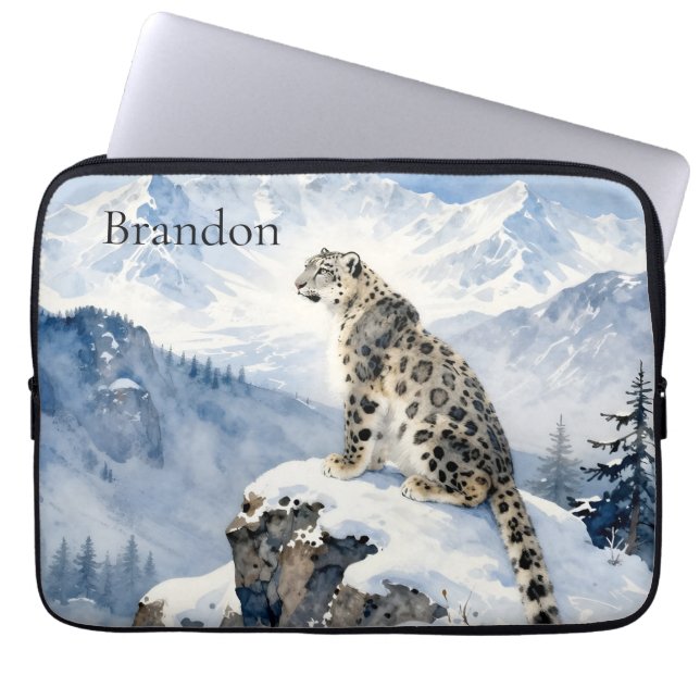 Capa Para Notebook Um Leopardo da Neve no Pico Nevado Personalizado (Frente)