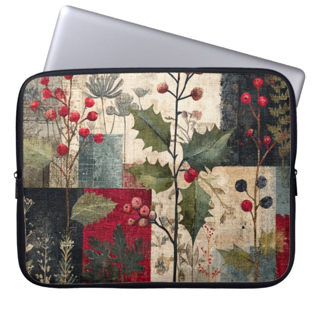 Capa Para Notebook Um Patchwork Rústico de Inverno com Folhas de Azev (Frente)