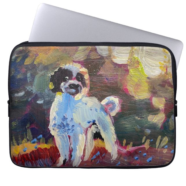 Capa Para Notebook Um poodle preto-e-branco alegre (Frente)