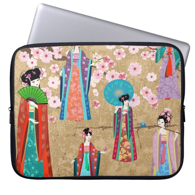 Capa Para Notebook Uma garota oriental em retro figurapanese, chinesa (Frente)