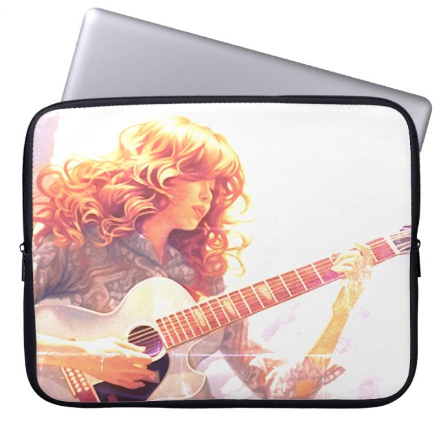 Capa Para Notebook Uma jovem tocando violão em uma bolsa de eletrônic (Frente)