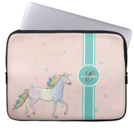 Capa Para Notebook Unicórnio Arco-íris, Monograma de Estrelas Colorid