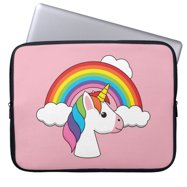 Capa Para Notebook Unicórnio e Arco-íris com Nuvens Kawaii (Frente)