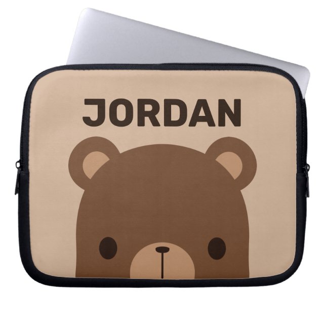 Capa Para Notebook Urso Castanho Bonito com Nome Personalizado (Frente)