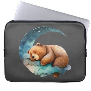 Capa Para Notebook Urso de Teddy Bonito Dormindo na Lua Crescente