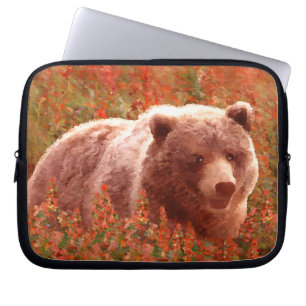 Capa Para Notebook Urso Grizzly na Pintura de Arte Selvagem com Algas