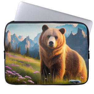 Capa Para Notebook Urso Grizzly no lado da montanha