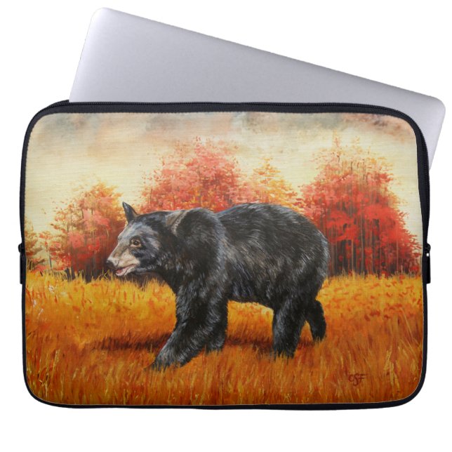 Capa Para Notebook Urso Negro na Floresta do outono (Frente)
