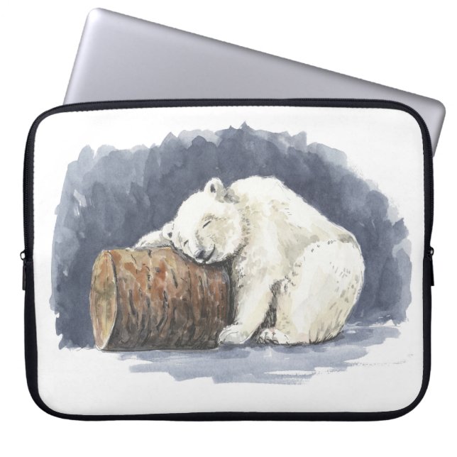Capa Para Notebook Urso polar dormindo, arte aquarela (Frente)