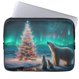 Capa Para Notebook Urso Polar Mãe Cubs Árvore De Natal Aurora Boreali