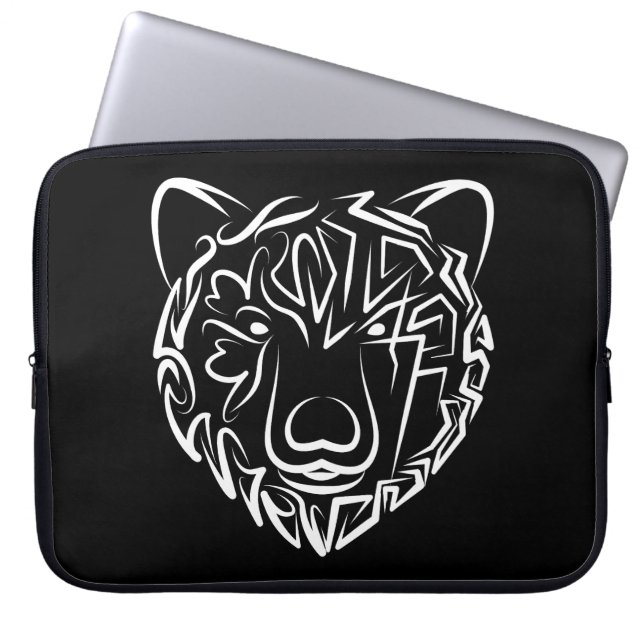 Capa Para Notebook Urso Tribal Negro e Branco (Frente)