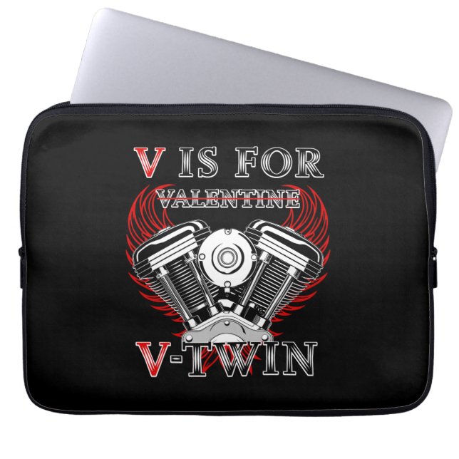 Capa Para Notebook V is for Valentine, V-Twin Motorcycle. Biker (Frente)