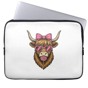 Capa Para Notebook Vaca Alta Cute com Óculos de Coração Rosa Vetor_1