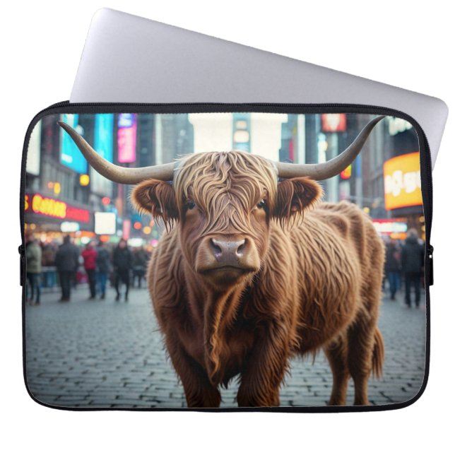 Capa Para Notebook Vaca Highland na Times Square (Frente)