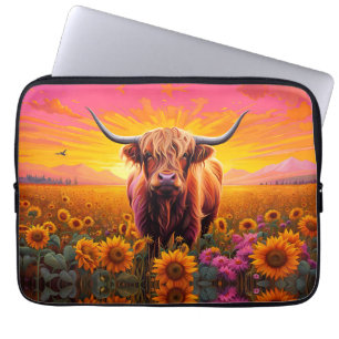 Capa Para Notebook Vaca Highland no Sunflower, Sunrise