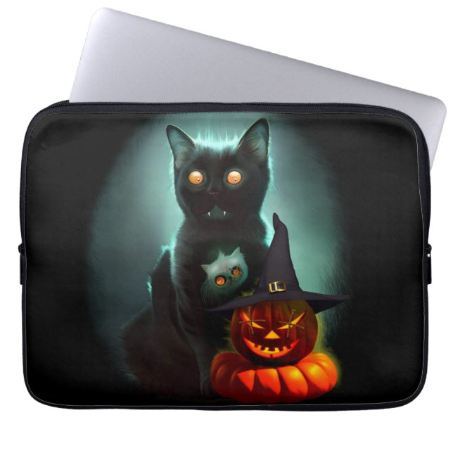 Capa Para Notebook Vampiro Gato e Mágico Pumpkin Halloween Surreal (Frente)