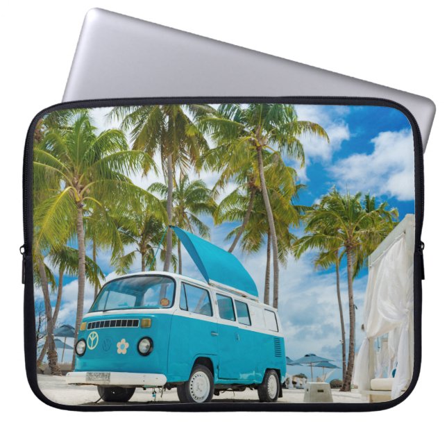 Capa Para Notebook van azul e branca na praia (Frente)