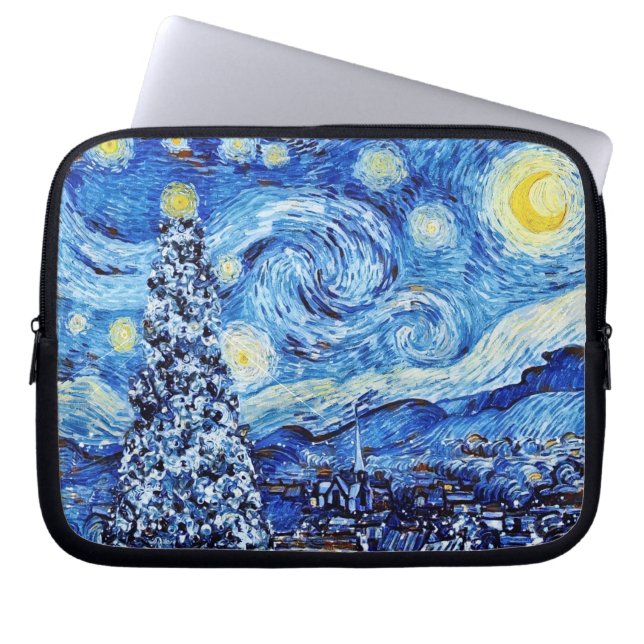 Capa Para Notebook Van Gogh - A Noite Estrelada - Natal Branco (Frente)