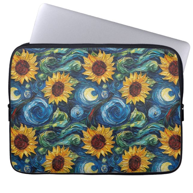 Capa Para Notebook Van Gogh girassol e noite estrelada (Frente)