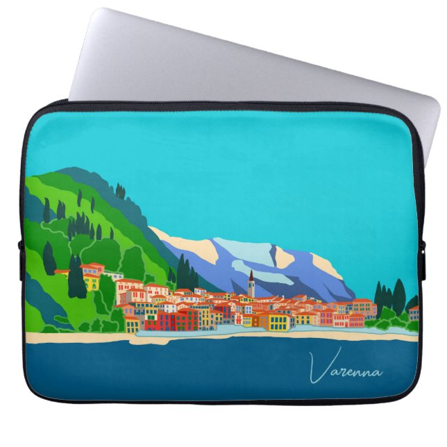 Capa Para Notebook Varenna Como Itália Ilustração Viagem (Frente)