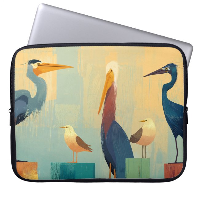 Capa Para Notebook Várias aves marinhas presas em estacas (Frente)