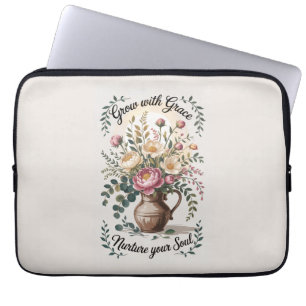 Capa Para Notebook Vase com Florais cresce com citação de Graça