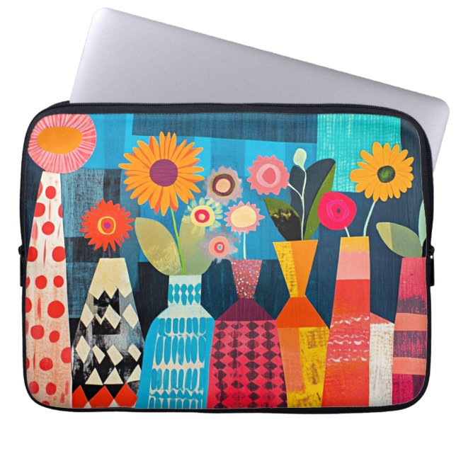 Capa Para Notebook Vaso de Flores Abstrato Moderno, (Frente)