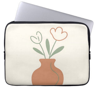 Capa Para Notebook Vaso de Tulipas em Arte Linear Minimalista