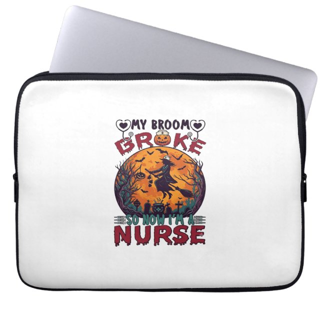 Capa Para Notebook Vassoura Quebrou Enfermeira Halloween Bruxa Lua Ch (Frente)