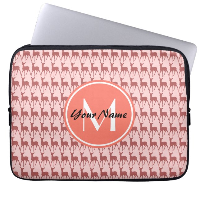 Capa Para Notebook Veado De Salmão Rosa, Monograma Personalizado, Per (Frente)