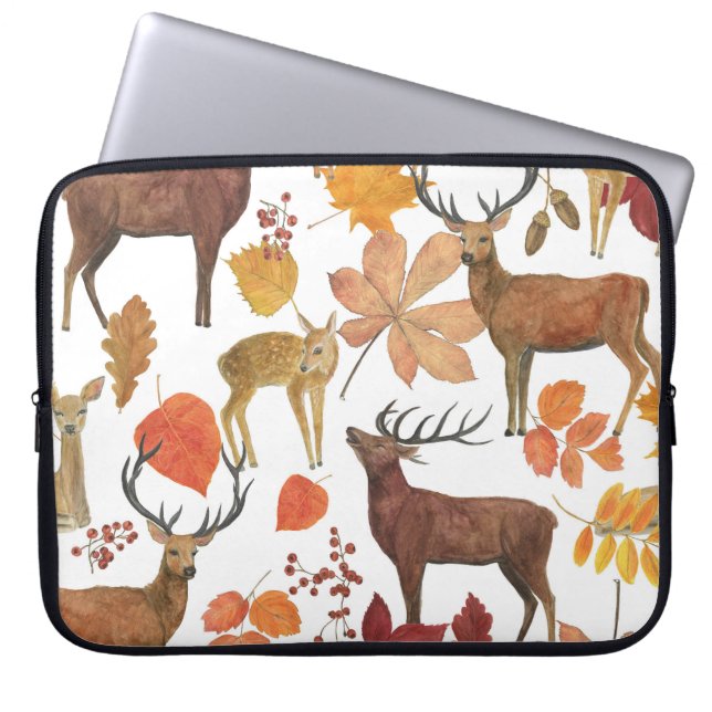 Capa Para Notebook Veados, folhas de outono: padrão de aquarelas. (Frente)